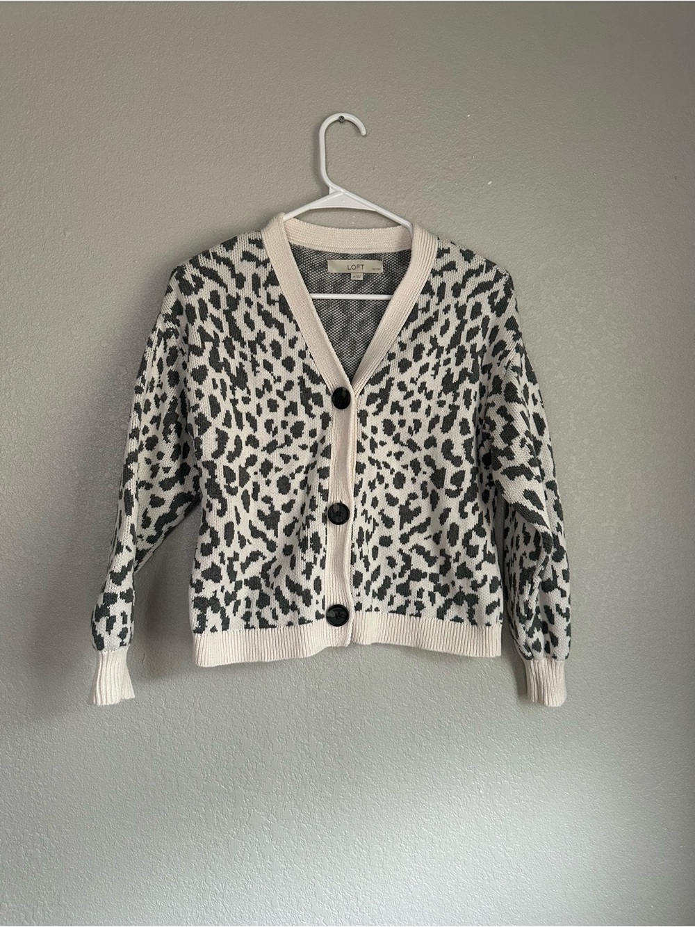 Loft Long Sleeve Cropped Animal Print Sweater Cardigan